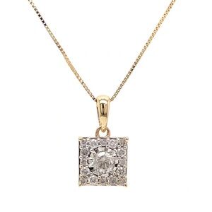 14k square diamond cluster necklace